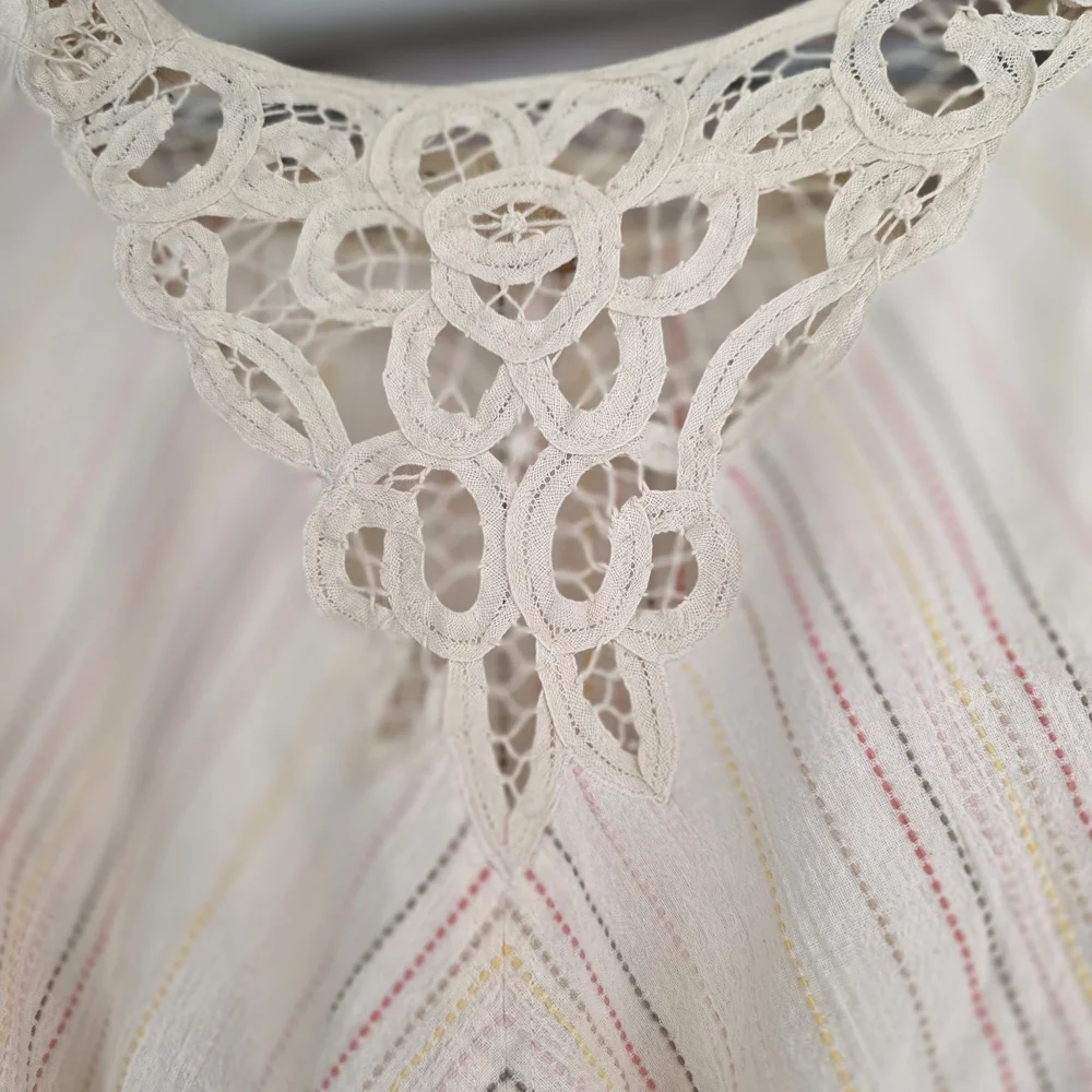 Free People Floating Memories Crochet Peasant Blouse Top Sz XS Extra Small